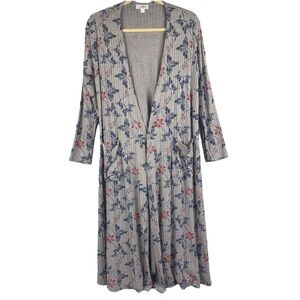 Size L LuLaRoe Sarah Cardigan Open Front Long Duster Gray Blue Red